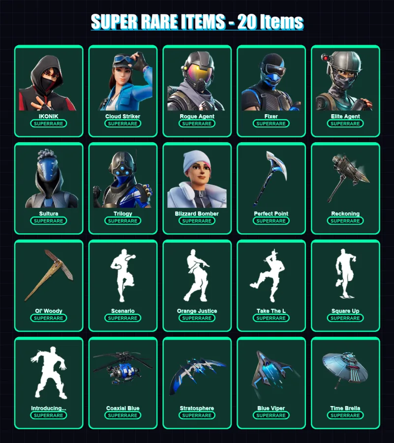 [PS4/PS5/XBOX/PC] | IKONIK | Cloud Striker | Rogue Agent | Fixer | Elite Agent | 123 skin | 166 pickaxe | 127 emote | 125 glider | Lv2143