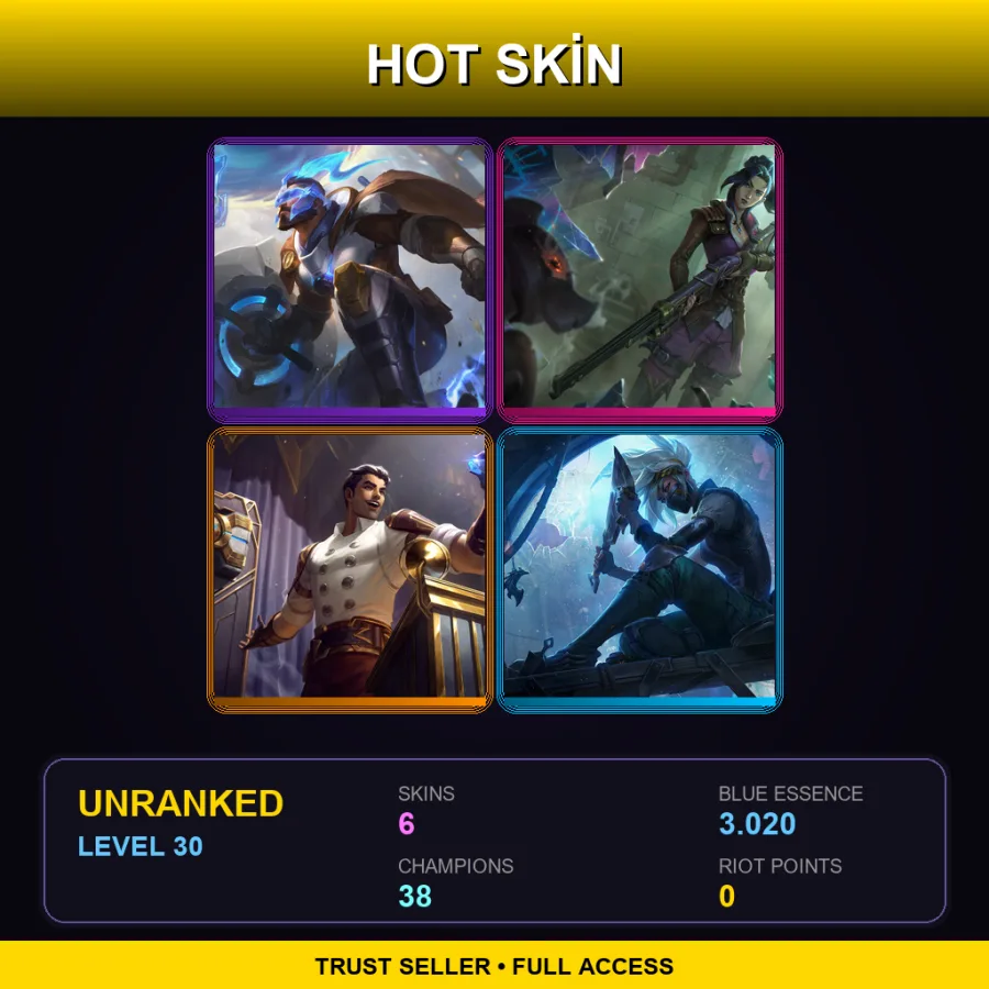 EUW | Lv30 | Unranked | 6 Skin | 38 Champ — LoL account