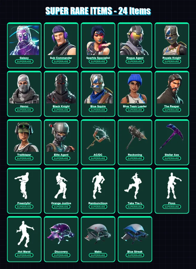 [PC/XBOX] | Galaxy | Sub Commander | Sparkle Specialist | Rogue Agent | Royale Knight | 156 skin | 194 pickaxe | 205 emote | 145 glider | Lv2281