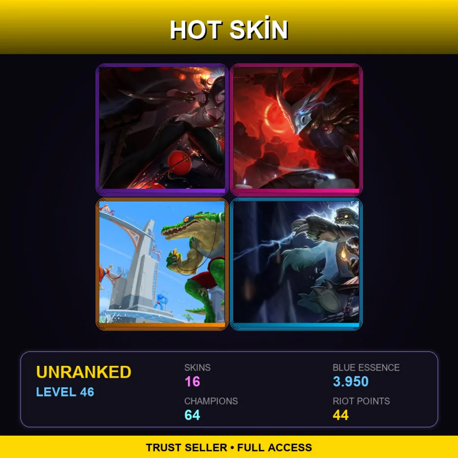 SG | Lv46 | Unranked | 16 Skin | 64 Champ — Midnight Ahri