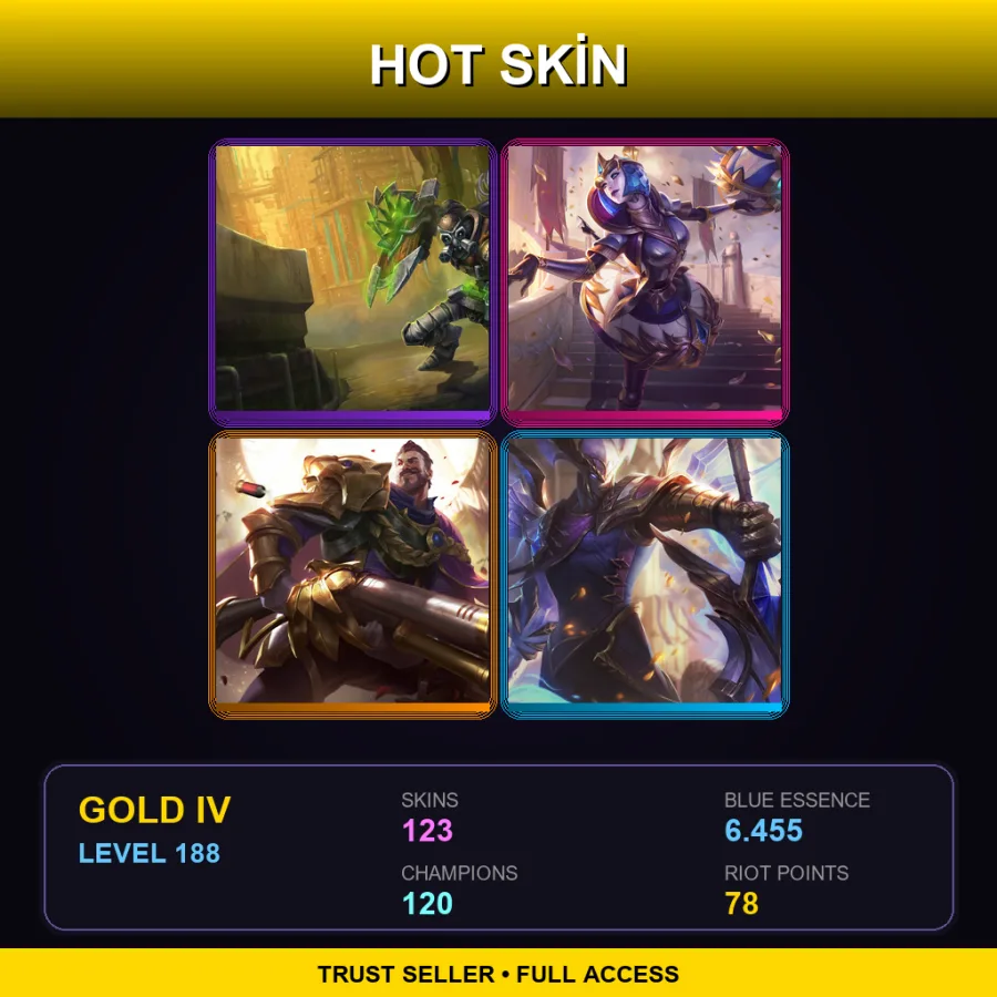 EUW | Lv188 | Gold IV | 123 Skin | 120 Champ