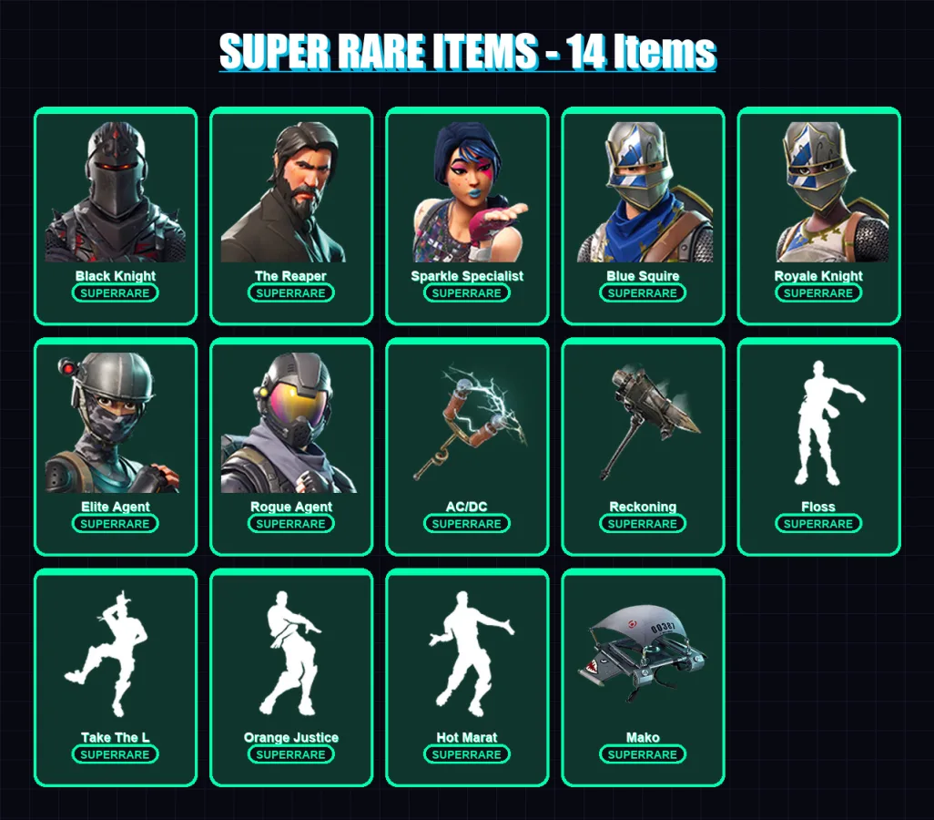 [PC/XBOX/PSN] | Black Knight | The Reaper | Omega | Sparkle Specialist | Blue Squire | 40 skin | 41 pickaxe | 54 emote | 49 glider | Lv1009