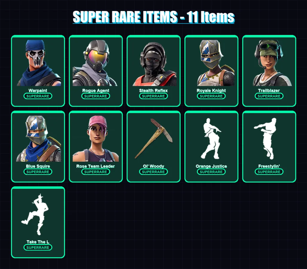 [PC/XBOX/PSN] | Warpaint | Rogue Agent | Stealth Reflex | Royale Knight | Trailblazer | 43 skin | 49 pickaxe | 52 emote | 47 glider | Lv637