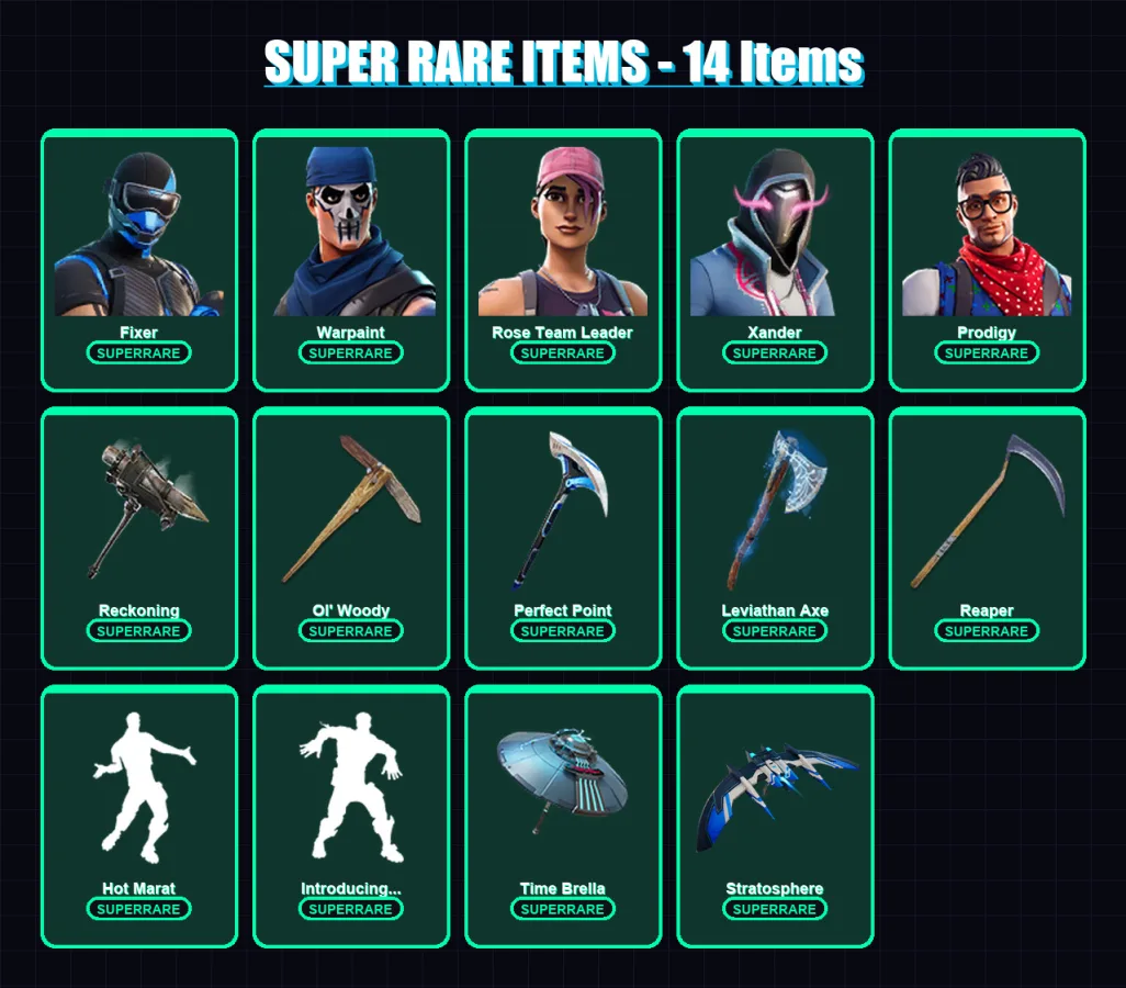 [PC/XBOX] | Fixer | Warpaint | Rose Team Leader | Xander | Prodigy | 122 skin | 161 pickaxe | 122 emote | 123 glider | Lv2091