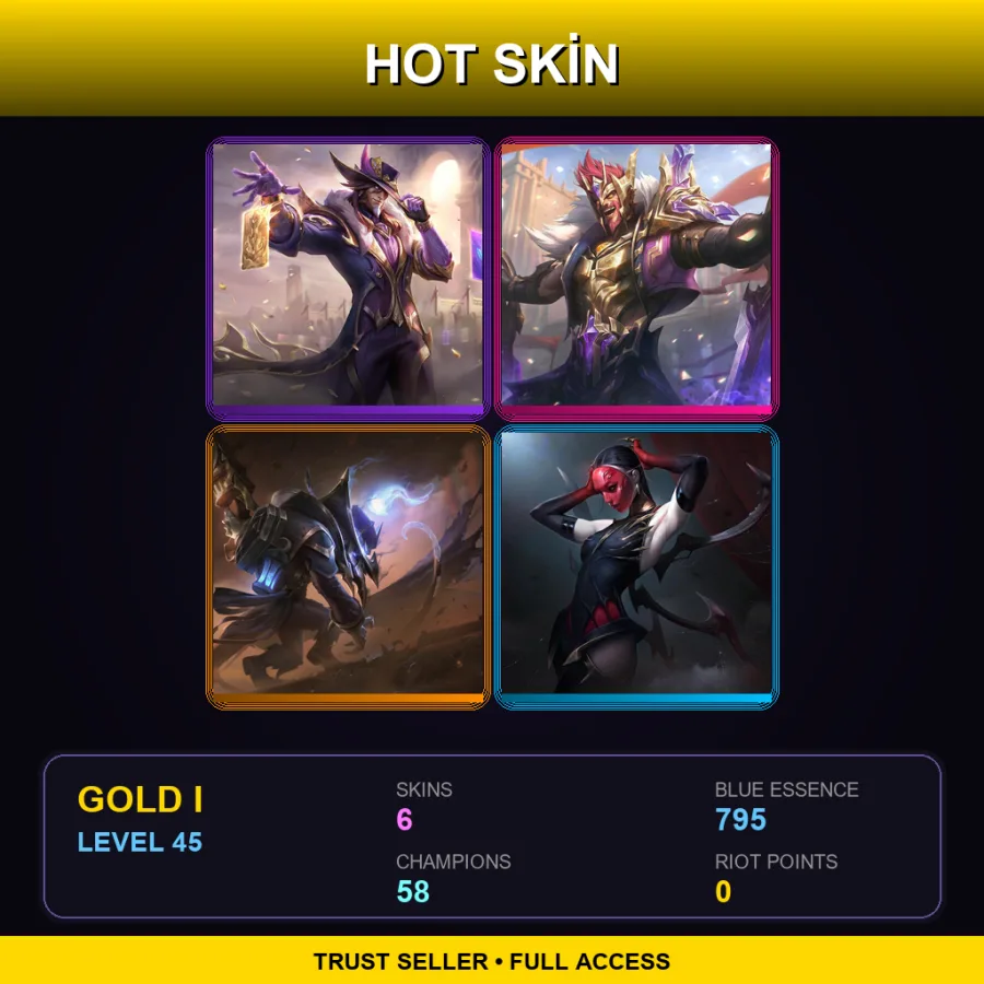SG | Lv45 | Gold I | 6 Skin | 58 Champ — LoL account