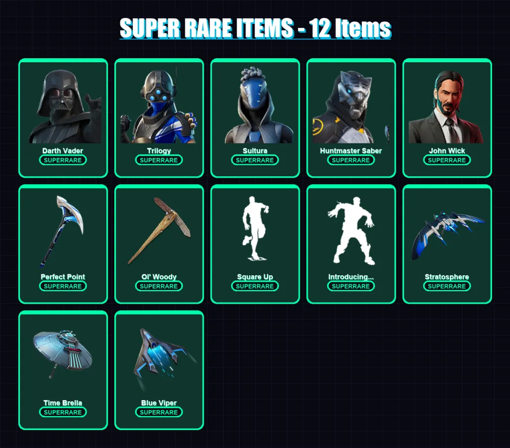 [PC] | Darth Vader | Trilogy | Sultura | Huntmaster Saber | John Wick | 461 skin | 464 pickaxe | 358 emote | 283 glider | Lv4684