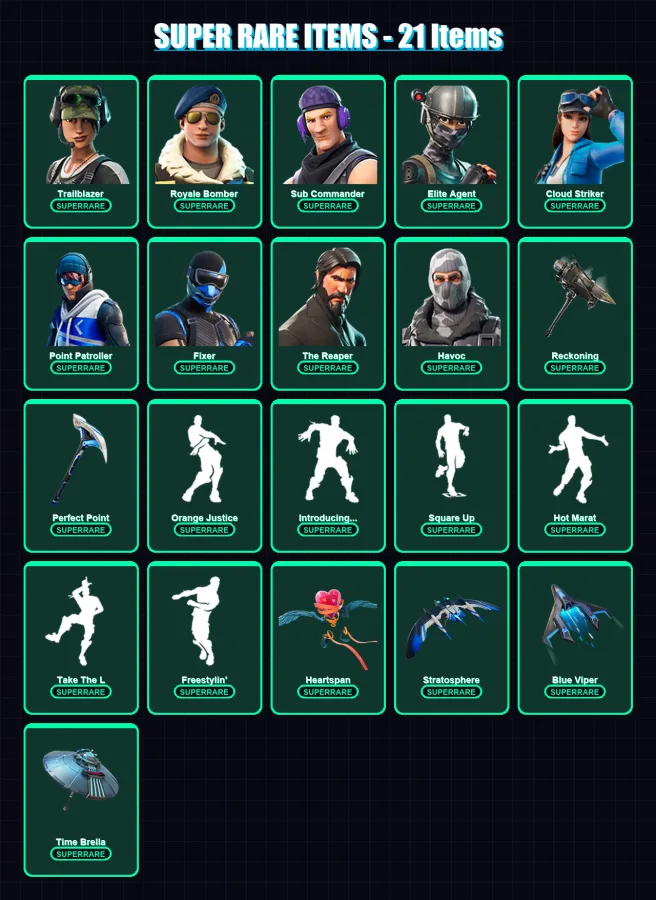 [PS4/PS5/XBOX/PC] | Trailblazer | Royale Bomber | Sub Commander | Elite Agent | Cloud Striker | 78 skin | 76 pickaxe | 83 emote | 88 glider | Lv1251