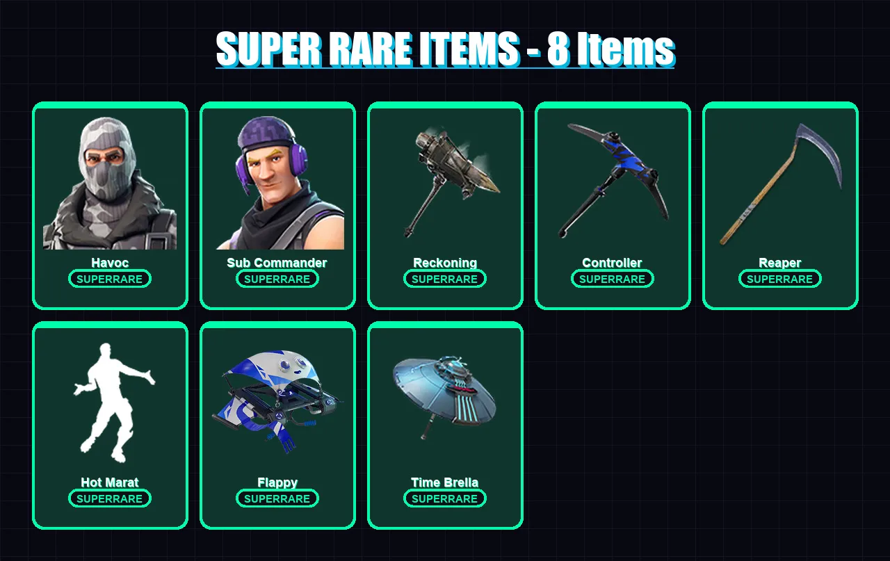 [PS4/PS5/XBOX/PC] | Havoc | Sub Commander | Carbide | Drift | Hybrid | 41 skin | 93 pickaxe | 67 emote | 90 glider | Lv1088