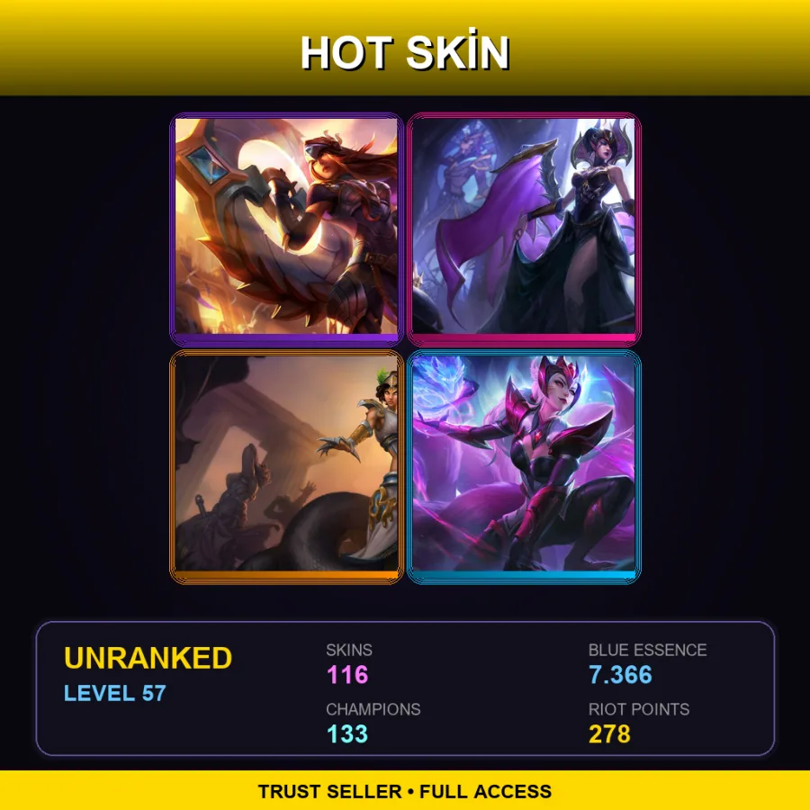 EUW | Lv57 | Unranked | 116 Skin | 133 Champ