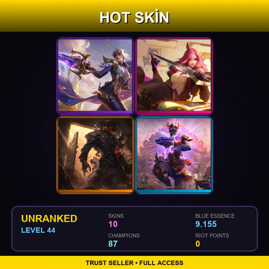 EUNE | Victorious Fiora | Battle Academia Katarina | High Noon Lucian | Three Honors Malzahar | 10 Skin | 87 Champ | Lv44