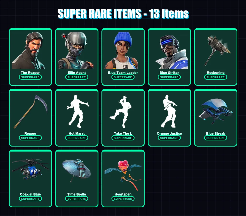 [PS4/PS5/XBOX/PC] | The Reaper | Elite Agent | Blue Team Leader | Blue Striker | Dire | 81 skin | 70 pickaxe | 80 emote | 78 glider | Lv1117
