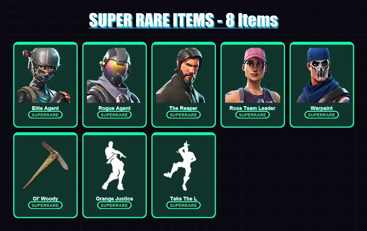 [PC/XBOX/PSN] | Elite Agent | Rogue Agent | The Reaper | Rose Team Leader | Warpaint | 41 skin | 18 pickaxe | 35 emote | 26 glider | Lv296