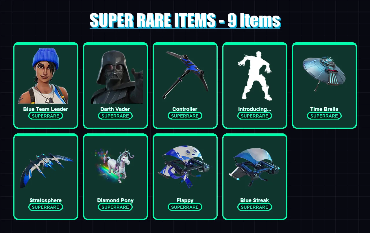 [PC/XBOX] | Blue Team Leader | Darth Vader | Raven | Mandalorian | Kado Thorne | 183 skin | 179 pickaxe | 130 emote | 132 glider | Lv1624