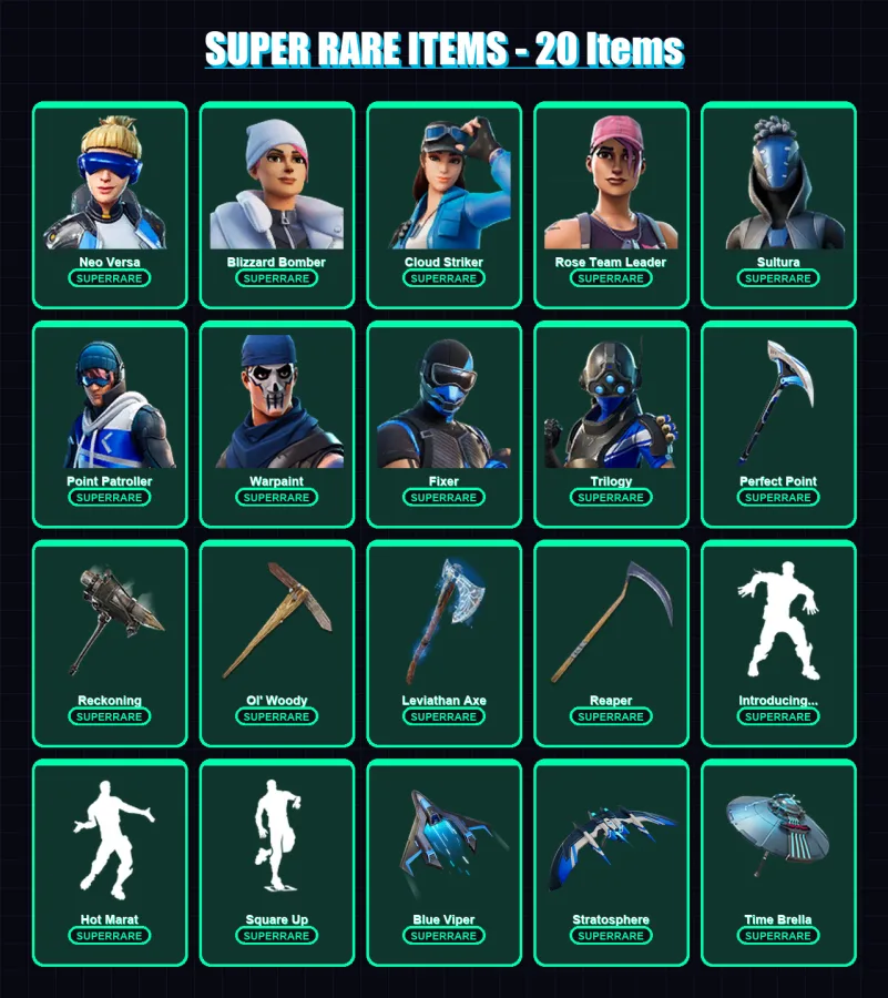 [PC/XBOX] | Neo Versa | Blizzard Bomber | Cloud Striker | Rose Team Leader | Sultura | 203 skin | 193 pickaxe | 134 emote | 137 glider | Lv2315