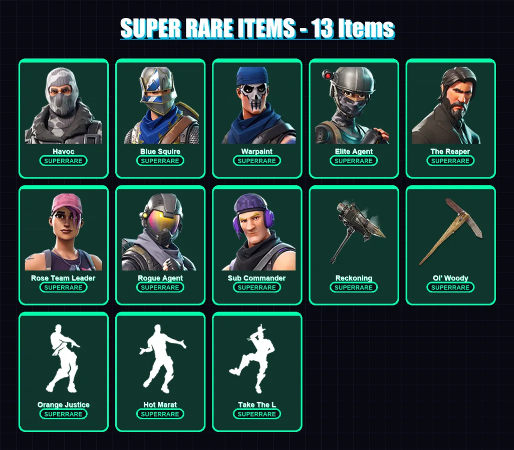 [PC/XBOX/PSN] | Havoc | Blue Squire | Warpaint | Elite Agent | The Reaper | 54 skin | 41 pickaxe | 56 emote | 47 glider | Lv482 — Fortnite account