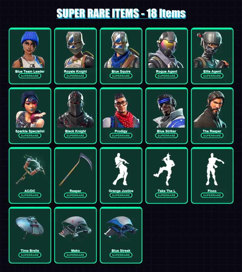 [PC/XBOX] | Blue Team Leader | Royale Knight | Blue Squire | Rogue Agent | Elite Agent | 59 skin | 97 pickaxe | 75 emote | 89 glider | Lv1337