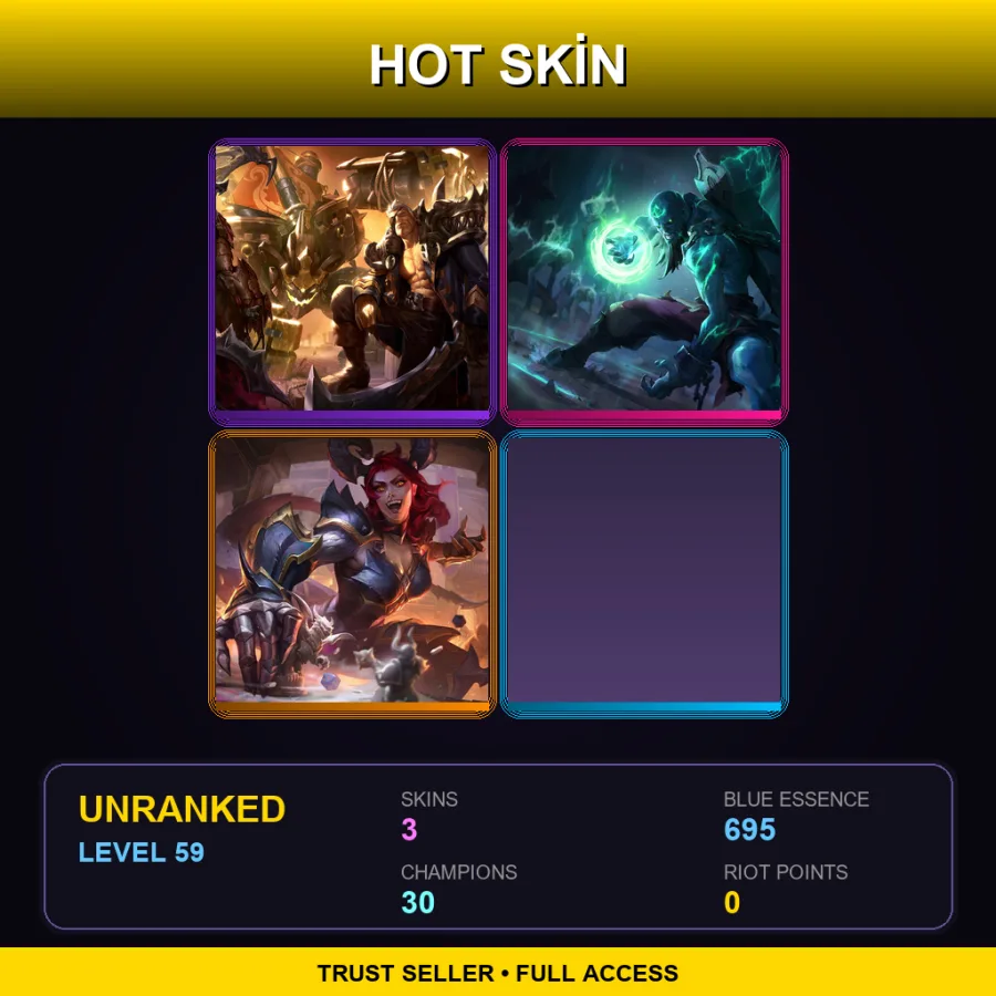 LAS | Lv59 | Unranked | 3 Skin | 30 Champ — LoL account