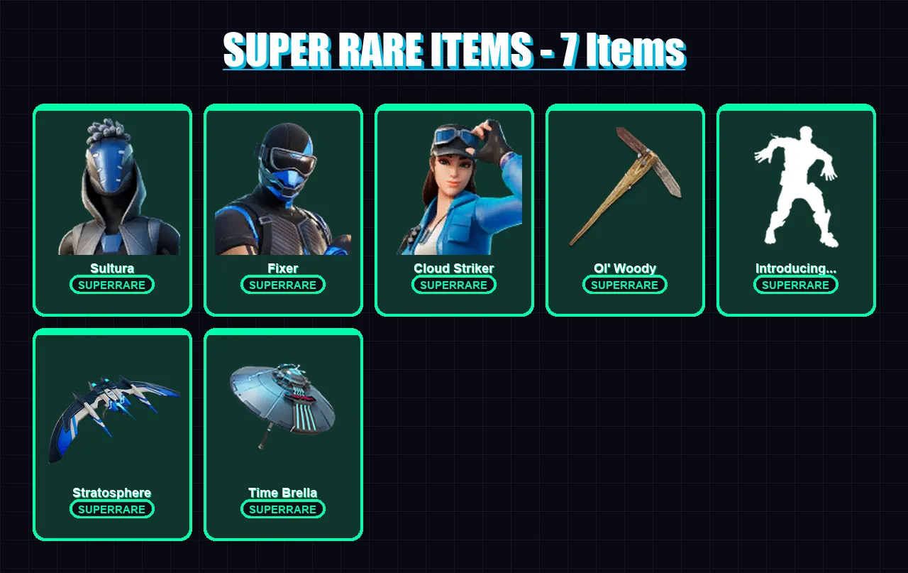 [PS4/PS5/XBOX/PC] | Sultura | Fixer | Cloud Striker | Omegarok | Spectra Knight | 73 skin | 114 pickaxe | 72 emote | 80 glider | Lv1214