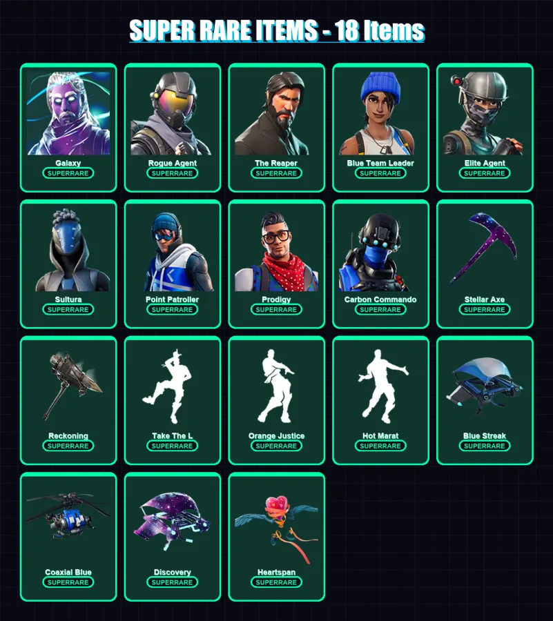 [PS4/PS5/XBOX/PC] | Galaxy | Rogue Agent | The Reaper | Blue Team Leader | Elite Agent | 137 skin | 132 pickaxe | 122 emote | 98 glider | Lv996