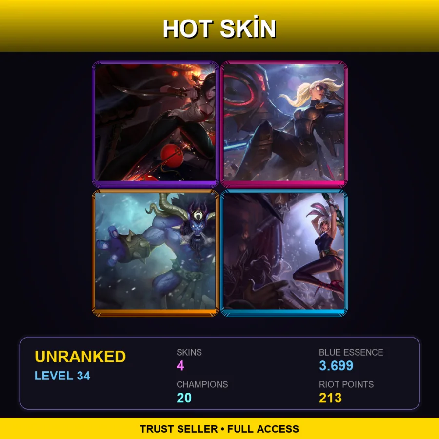 EUW | Lv34 | Unranked | 4 Skin | 20 Champ — LoL account