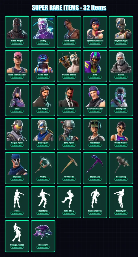[PC/PSN] | Black Knight | Galaxy | Travis Scott | Sparkle Specialist | Royale Knight | 209 skin | 157 pickaxe | 146 emote | 140 glider | Lv1706