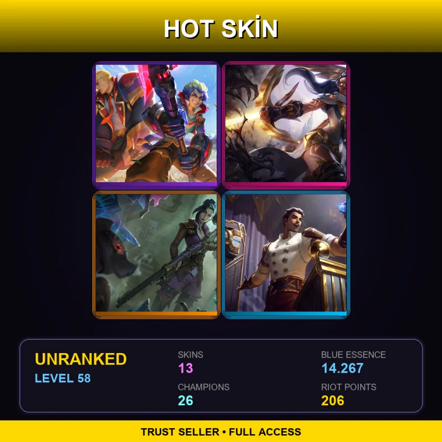 EUNE | Lv58 | Unranked | 13 Skin | 26 Champ — LoL account