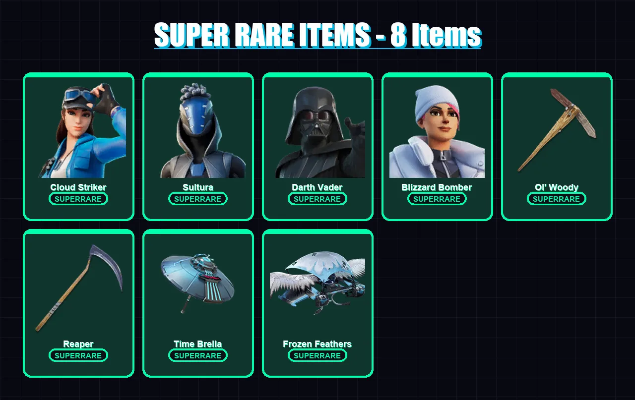 [PS4/PS5/XBOX/PC] | Cloud Striker | Sultura | Darth Vader | Blizzard Bomber | Nezumi | 318 skin | 332 pickaxe | 292 emote | 234 glider | Lv3638 — Fortnite account