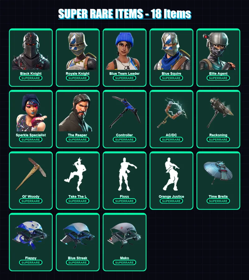 [PS4/PS5/XBOX/PC] | Black Knight | Royale Knight | Blue Team Leader | Blue Squire | Elite Agent | 84 skin | 85 pickaxe | 73 emote | 84 glider | Lv13