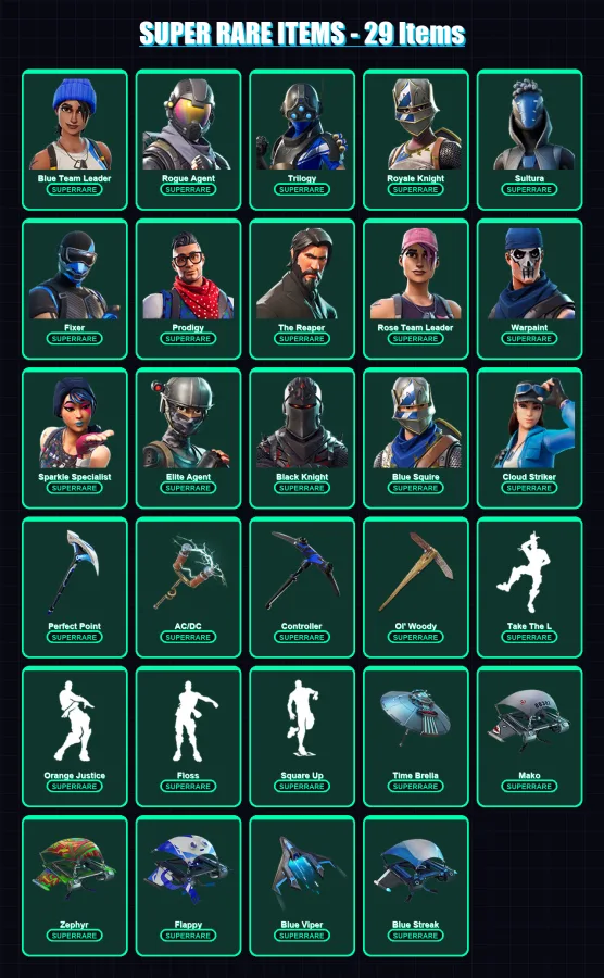 [PC/XBOX] | Blue Team Leader | Rogue Agent | Trilogy | Royale Knight | Sultura | 128 skin | 137 pickaxe | 152 emote | 121 glider | Lv1827