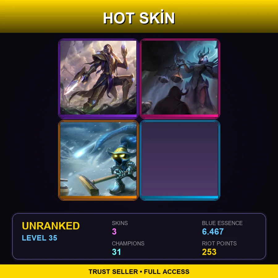 EUW | Lv35 | Unranked | 3 Skin | 31 Champ