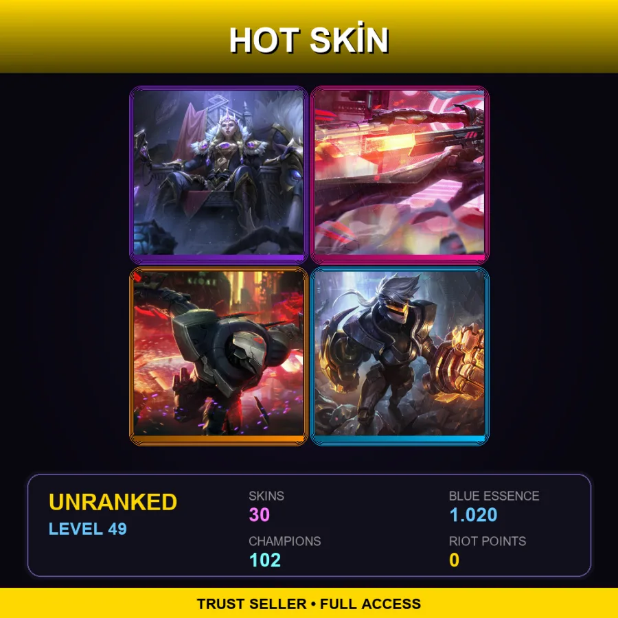 VN | Lv49 | Unranked | 30 Skin | 102 Champ