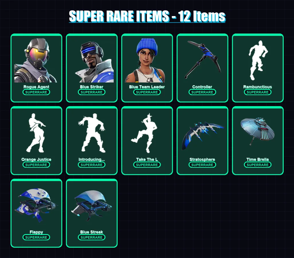 [PC] | Rogue Agent | Blue Striker | Blue Team Leader | Carbide | Mizuki | 44 skin | 66 pickaxe | 69 emote | 68 glider | Lv998 — Game account