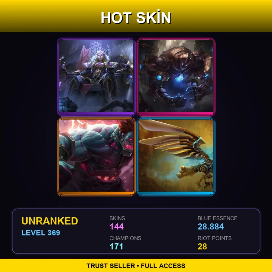 LAN | Lv369 | Unranked | 144 Skin | 171 Champ — LoL account