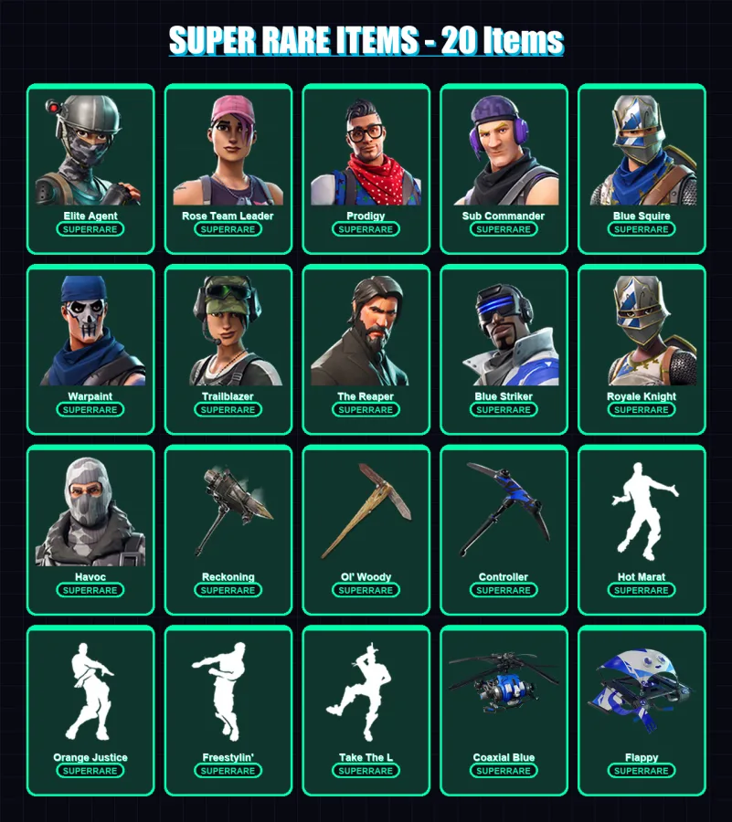 [PC/XBOX/PSN] | Elite Agent | Rose Team Leader | Prodigy | Sub Commander | Blue Squire | 62 skin | 56 pickaxe | 67 emote | 63 glider | Lv757