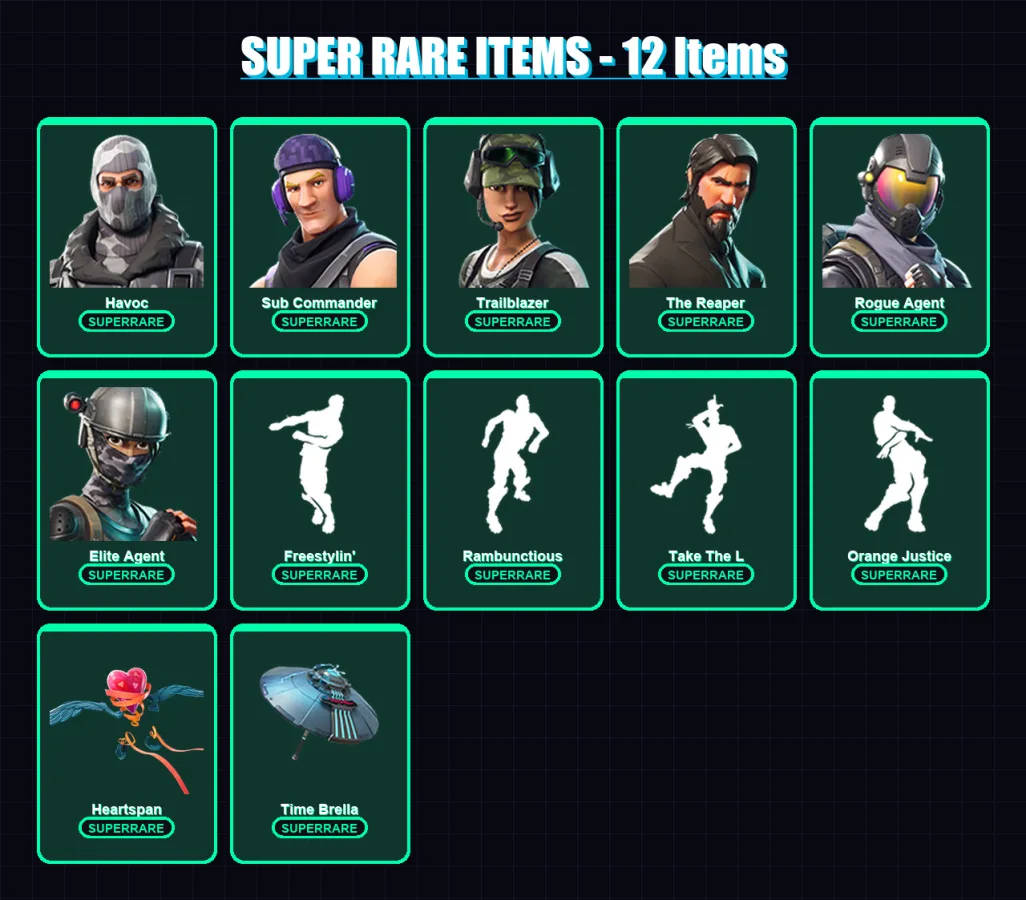 [PC/XBOX/PSN] | Havoc | Sub Commander | Trailblazer | The Reaper | Rogue Agent | 29 skin | 38 pickaxe | 57 emote | 47 glider | Lv951 — Fortnite account