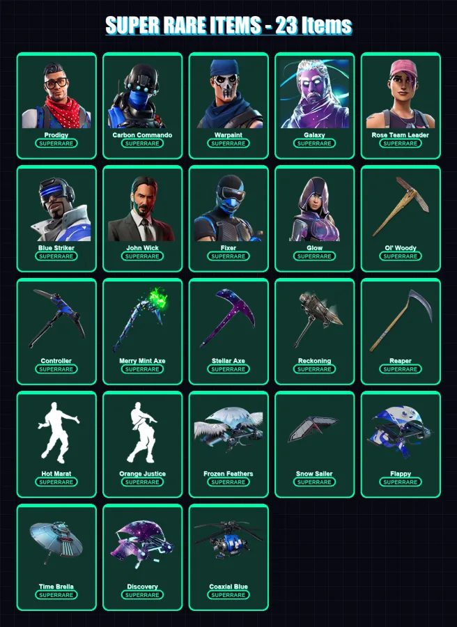 [PS4/PS5/XBOX/PC] | Prodigy | Carbon Commando | Warpaint | Galaxy | Rose Team Leader | 218 skin | 160 pickaxe | 153 emote | 142 glider | Lv2022 — Fortnite account