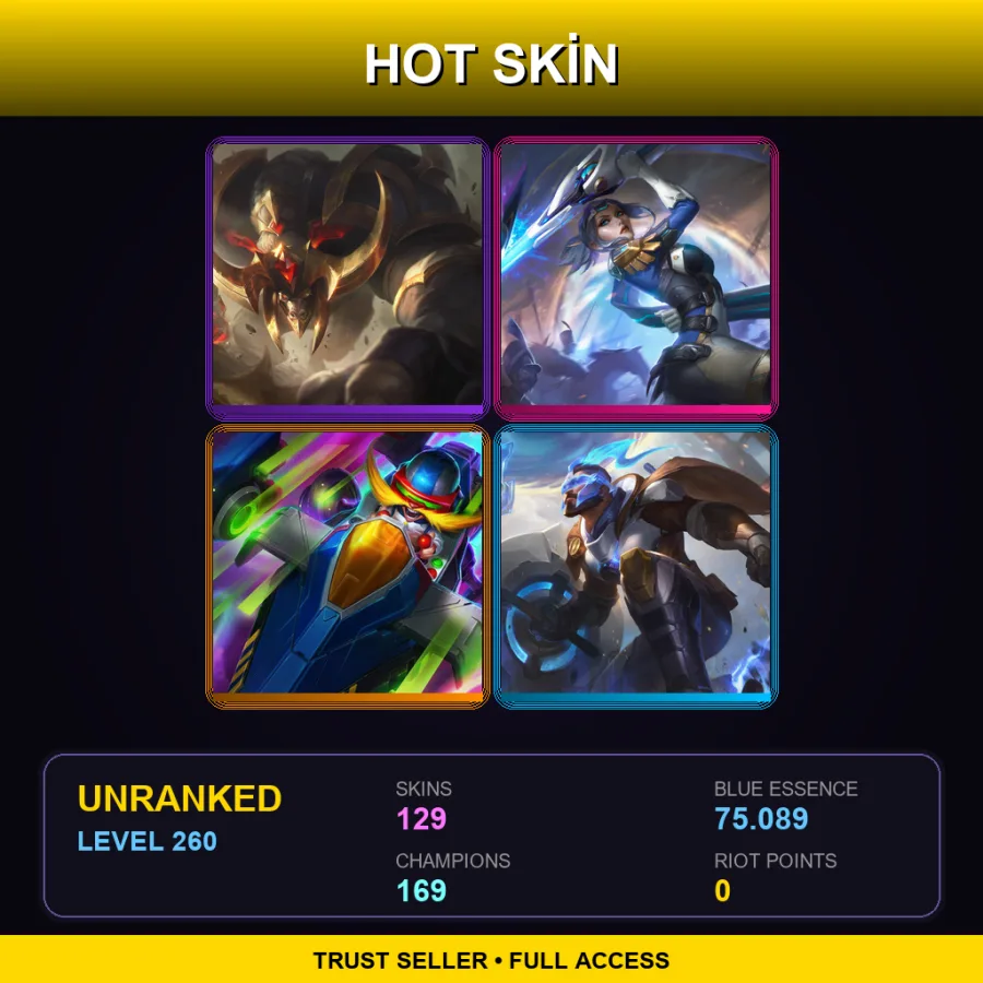 VN | Lv260 | Unranked | 129 Skin | 169 Champ — LoL account