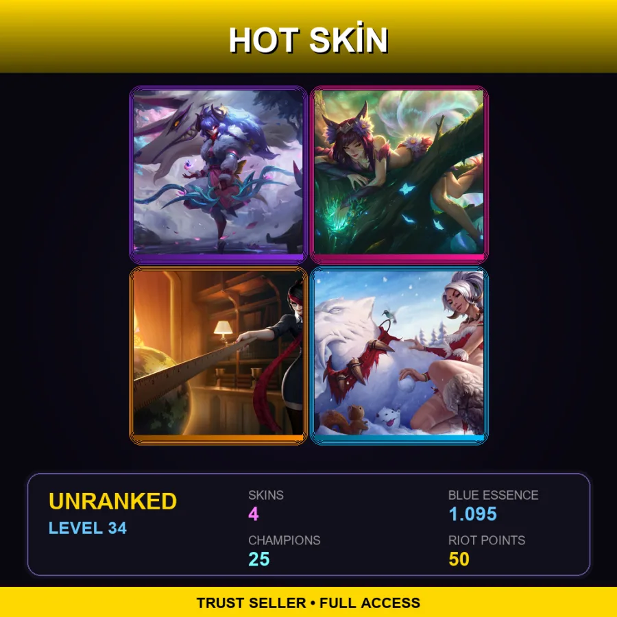 EUW | Lv34 | Unranked | 4 Skin | 25 Champ