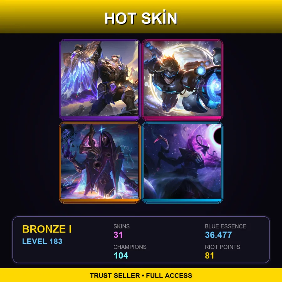 NA | Lv183 | Bronze I | 31 Skin | 104 Champ — LoL account