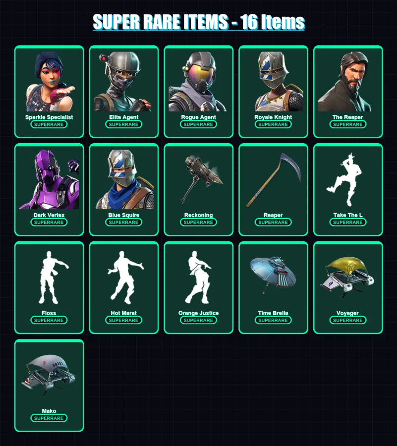 [PC/XBOX/PSN] | Sparkle Specialist | Elite Agent | Rogue Agent | Royale Knight | The Reaper | 100 skin | 102 pickaxe | 113 emote | 110 glider | Lv16 — Fortnite account
