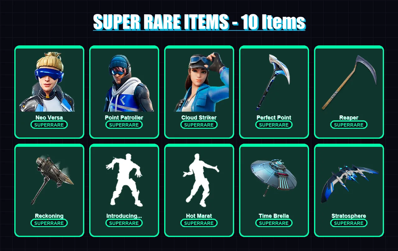[PC/XBOX/PSN] | Neo Versa | Point Patroller | Cloud Striker | A.I.M. | Dire | 87 skin | 84 pickaxe | 110 emote | 82 glider | Lv1377