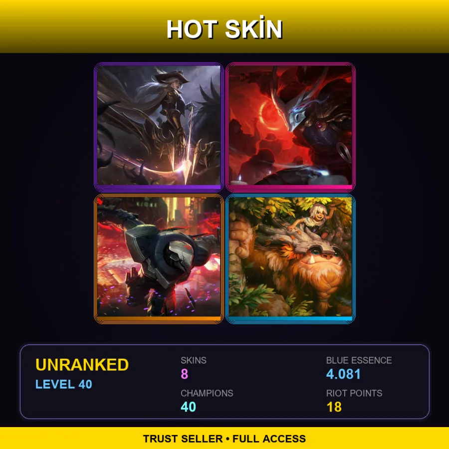 EUW | Lv40 | Unranked | 8 Skin | 40 Champ