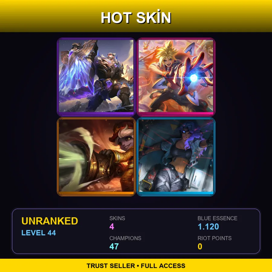 EUW | Lv44 | Unranked | 4 Skin | 47 Champ — LoL account