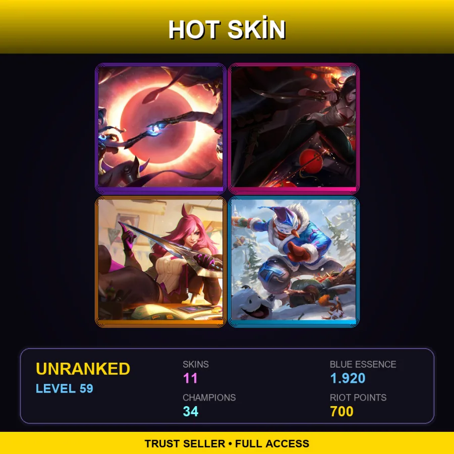 EUW | Lv59 | Unranked | 11 Skin | 34 Champ