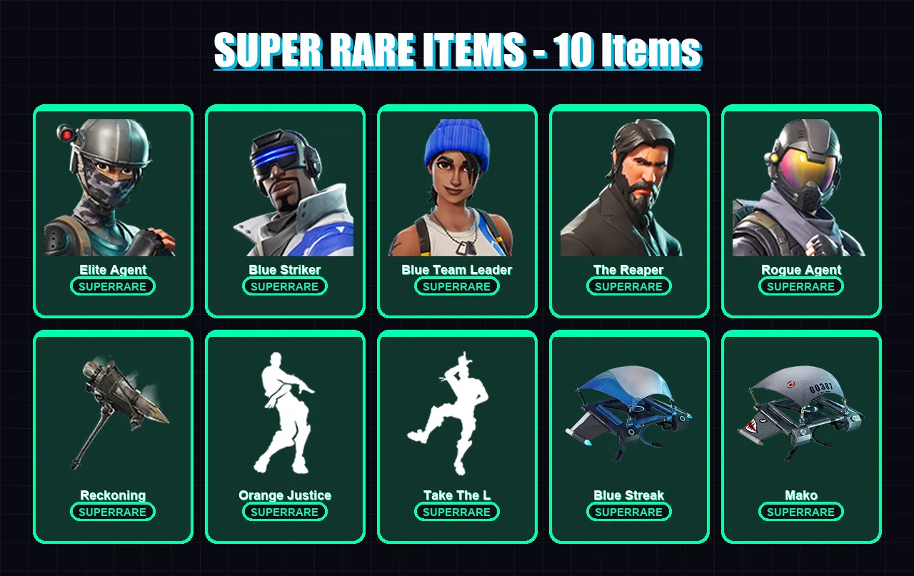 [PS4/PS5/XBOX/PC] | Elite Agent | Blue Striker | Blue Team Leader | The Reaper | Rogue Agent | 40 skin | 50 pickaxe | 55 emote | 54 glider | Lv722