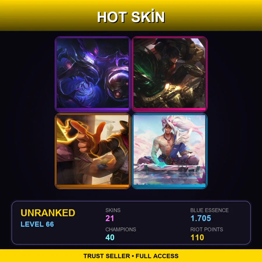 LAN | Lv66 | Unranked | 21 Skin | 40 Champ — LoL account