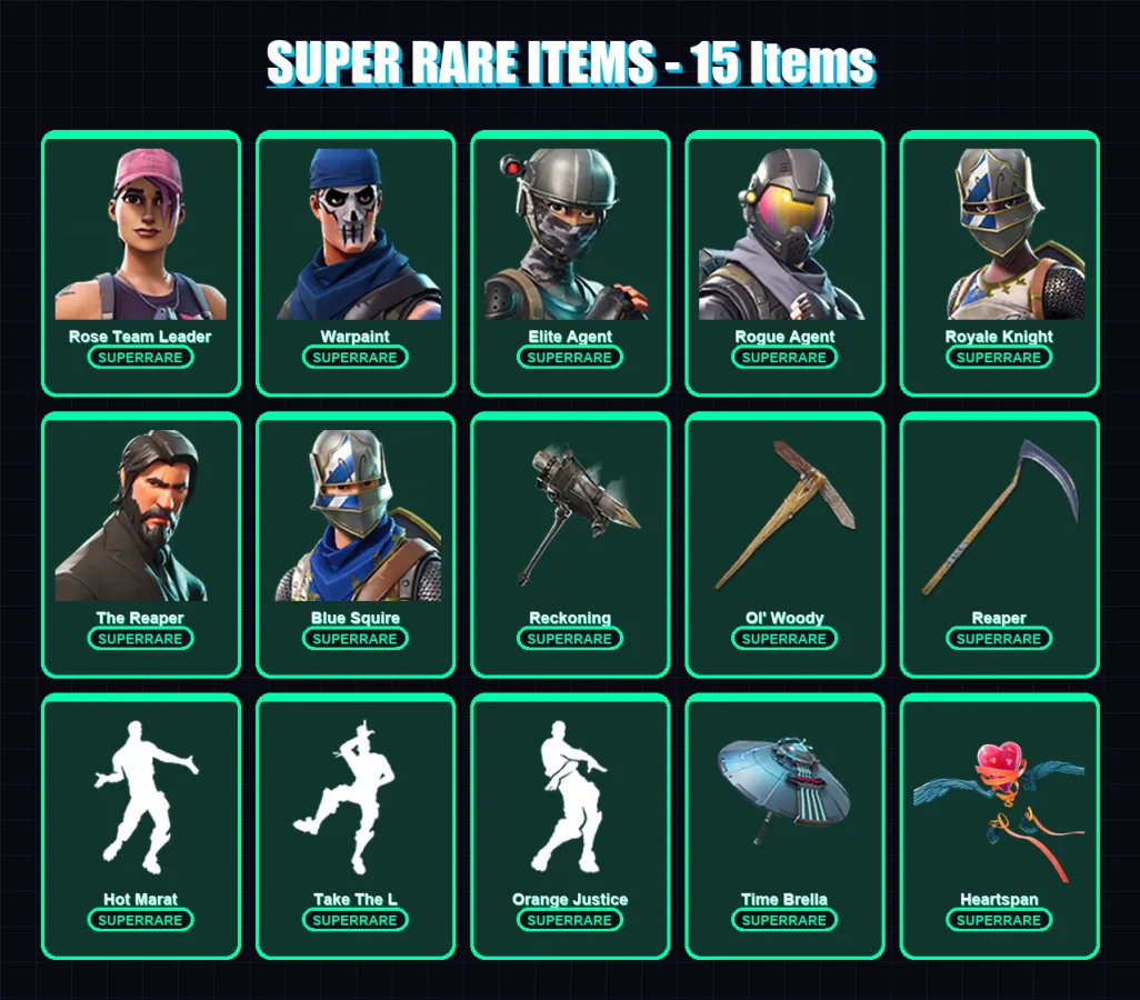 [PC/XBOX] | Rose Team Leader | Warpaint | Elite Agent | Rogue Agent | Royale Knight | 125 skin | 108 pickaxe | 96 emote | 95 glider | Lv1225