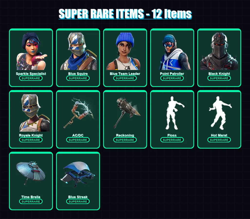 [PC] | Sparkle Specialist | Blue Squire | Blue Team Leader | Point Patroller | Black Knight | 82 skin | 93 pickaxe | 69 emote | 78 glider | Lv1069