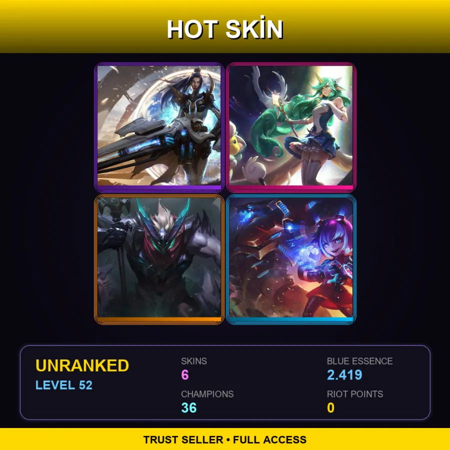 EUW | Lv52 | Unranked | 6 Skin | 36 Champ — LoL account
