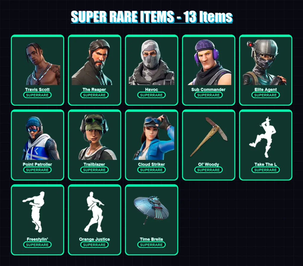 [PS4/PS5/XBOX/PC] | Travis Scott | The Reaper | Havoc | Sub Commander | Elite Agent | 131 skin | 175 pickaxe | 158 emote | 159 glider | Lv2818